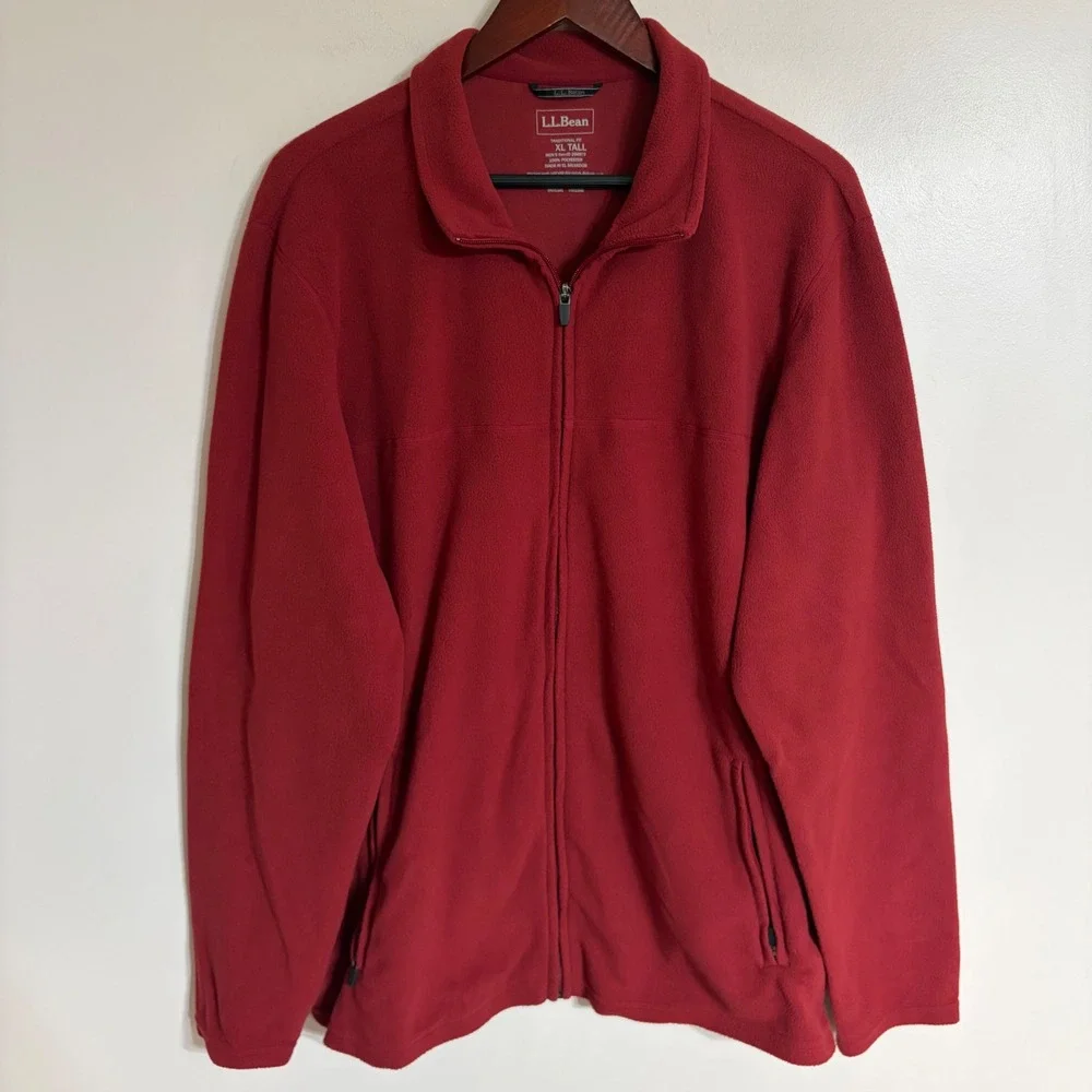 LL Bean Mens XL Tall Red Fleece Full Zip Jacket Traditional Fit 294979
